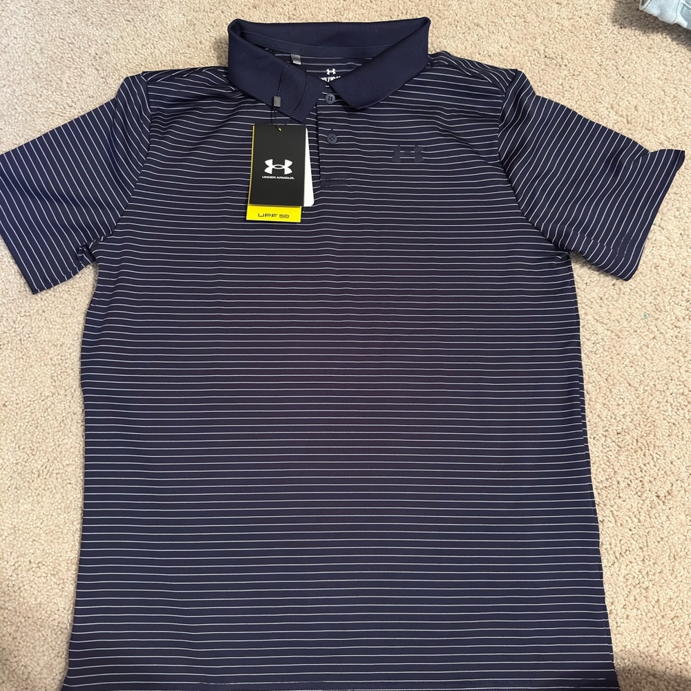 Under Armour youth Dark Blue Striped Polo